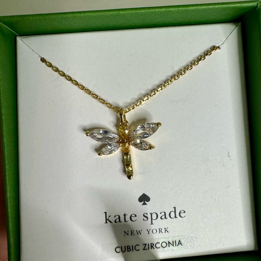 Kate Spade Gold Dragonfly Greenhouse Necklace with Cubic Zirconia